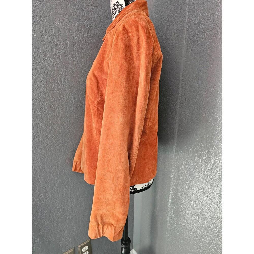 Women s Vintage Suede Clio Full Zip Up Jacket Orange Size 10 Padded Shoulders - Picture 9 of 16